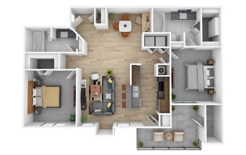 the aerial view of the bedroom floor plan of a 2132 sq ft apartment